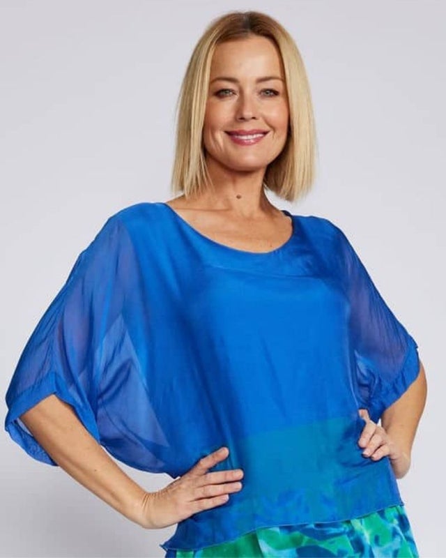 La Strada Silk Blended Pants with sequin trim in Cobalt main image 1