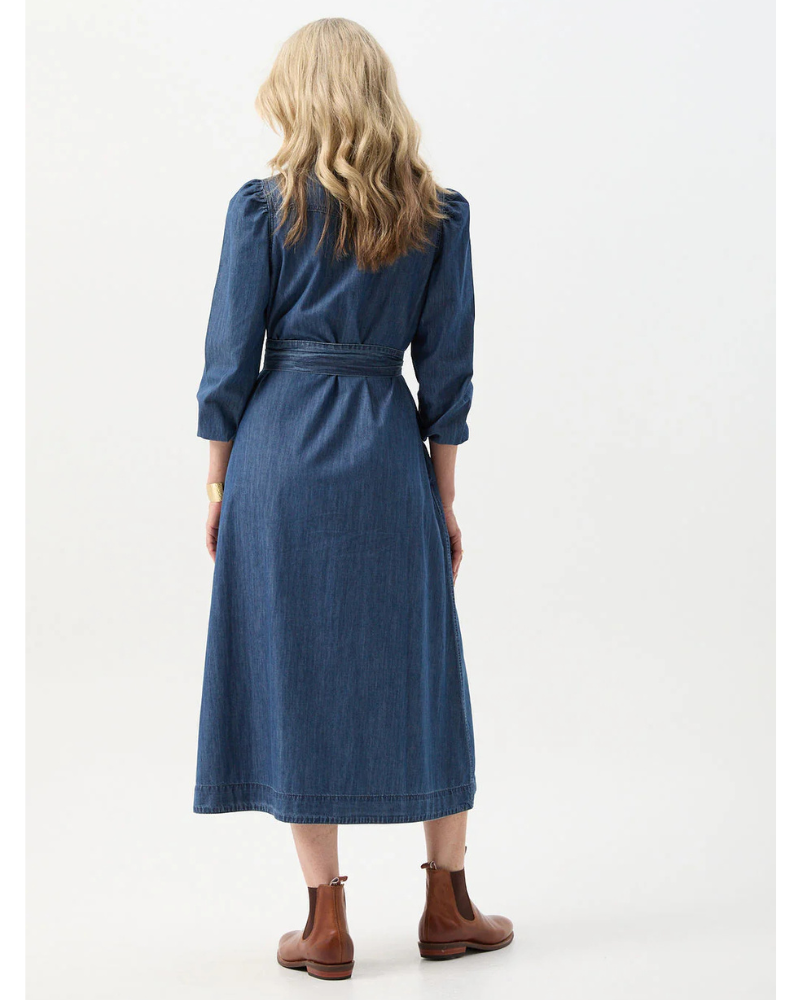 Goondiwindi 100% Cotton Chambray Shirt Dress Denim Blue Coquette