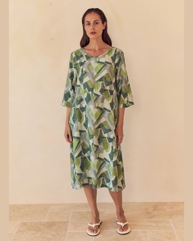 Tirelli Curve Seam Print Dress Green | Coquette Clothes
