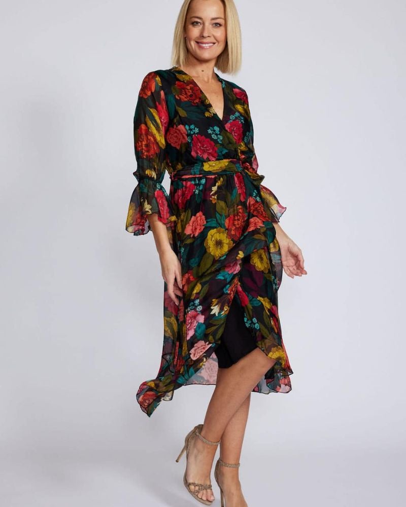 La Strada Crossover Silk Multi Print Dress | Coquette Clothes
